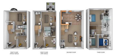 Floor plan for 4 beds, 3 baths, 1960 sqft